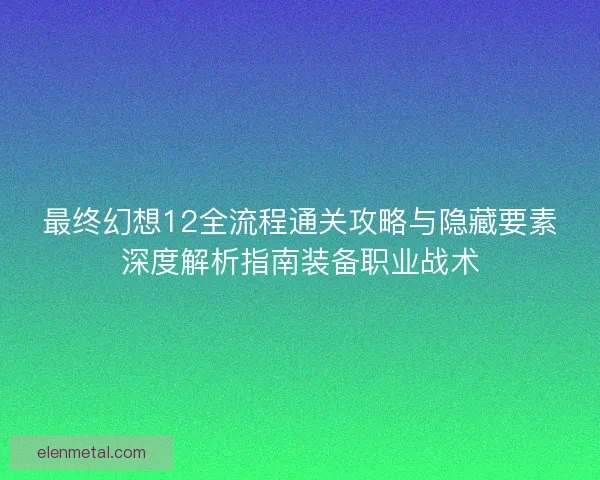 最终幻想12全流程通关攻略与隐藏要素深度解析指南装备职业战术